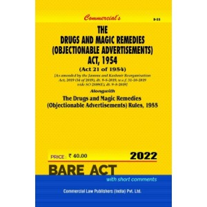 Commercial's Drugs & Magic Remedies (Objectionable Advertisements) Act, 1954 Alongwith Rules, 1955 Bare Act 2022